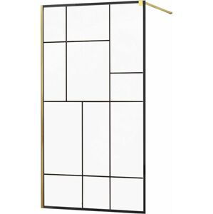 MEXEN/S KIOTO Sprchová zástěna WALK-IN 90x200 cm 8 mm, zlatá, černý vzor 2 800-090-101-50-78