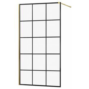 MEXEN/S KIOTO Sprchová zástěna WALK-IN 100x200 cm 8 mm, zlatá, černý vzor 1 800-100-101-50-77