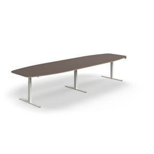 Jednací stůl AUDREY, výškově nastavitelný, 4000x1200 mm, bílá podnož, šedohnědá deska