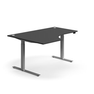 Výškově nastavitelný stůl FLEXUS, rohový, 1600x1200 mm, stříbrná podnož, šedá