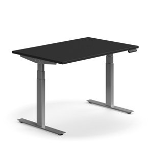 Výškově nastavitelný stůl QBUS, 1200x800 mm, stříbrná podnož, černá