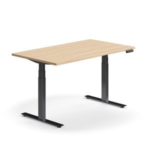 Výškově nastavitelný stůl QBUS, 1400x800 mm, černá podnož, dub