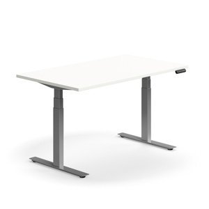 Výškově nastavitelný stůl QBUS, 1400x800 mm, stříbrná podnož, bílá