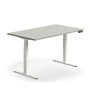 Výškově nastavitelný stůl QBUS, 1400x800 mm, bílá podnož, světle šedá
