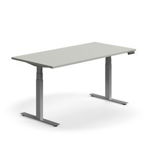 Výškově nastavitelný stůl QBUS, 1600x800 mm, stříbrná podnož, světle šedá