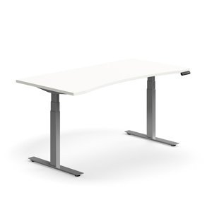Výškově nastavitelný stůl QBUS, vykrojený, 1600x800 mm, stříbrná podnož, bílá