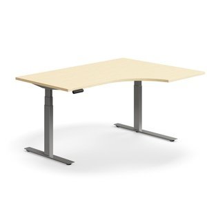 Výškově nastavitelný stůl QBUS, rohový, 1600x1200 mm, stříbrná podnož, bříza
