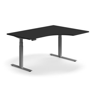 Výškově nastavitelný stůl QBUS, rohový, 1600x1200 mm, stříbrná podnož, černá