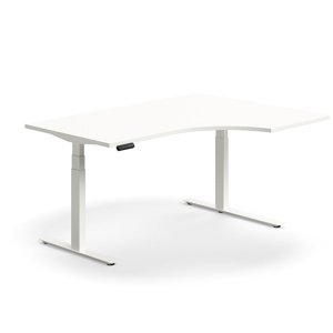 Výškově nastavitelný stůl QBUS, rohový, 1600x1200 mm, bílá podnož, bílá