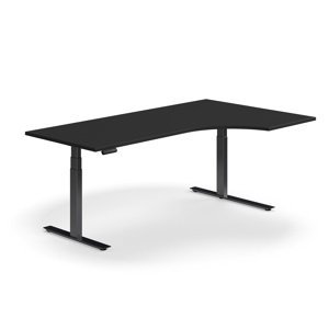 Výškově nastavitelný stůl QBUS, rohový, 2000x1200 mm, černá podnož, černá
