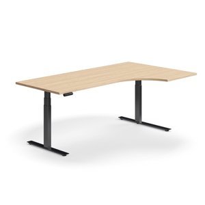 Výškově nastavitelný stůl QBUS, rohový, 2000x1200 mm, černá podnož, dub