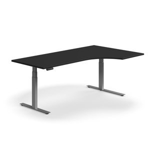 Výškově nastavitelný stůl QBUS, rohový, 2000x1200 mm, stříbrná podnož, černá