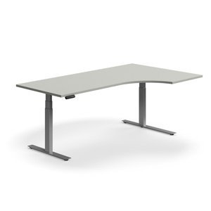 Výškově nastavitelný stůl QBUS, rohový, 2000x1200 mm, stříbrná podnož, světle šedá