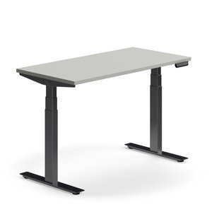Výškově nastavitelný stůl QBUS, 1200x600 mm, černá podnož, světle šedá