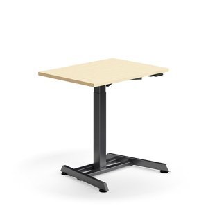 Výškově nastavitelný stůl QBUS, 800x600 mm, černá podnož, bříza