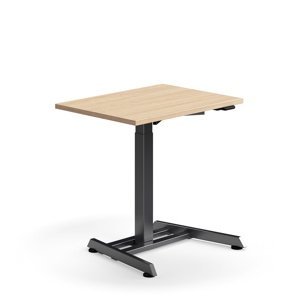 Výškově nastavitelný stůl QBUS, 800x600 mm, černá podnož, dub