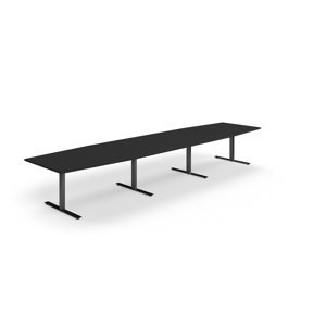 Jednací stůl QBUS, T-nohy, 4800x1200 mm, tvar člunu, černá podnož, černá