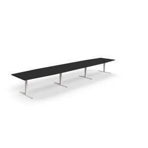 Jednací stůl QBUS, T-nohy, 5600x1200 mm, tvar člunu, bílá podnož, černá