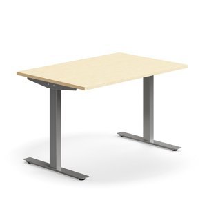 Psací stůl QBUS, T-nohy, 1200x800 mm, stříbrná podnož, bříza