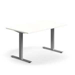 Psací stůl QBUS, T-nohy, 1400x800 mm, stříbrná podnož, bílá