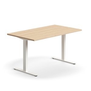 Psací stůl QBUS, T-nohy, 1400x800 mm, bílá podnož, dub