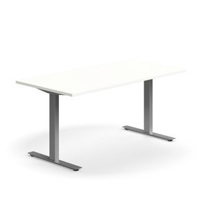 Psací stůl QBUS, T-nohy, 1600x800 mm, stříbrná podnož, bílá
