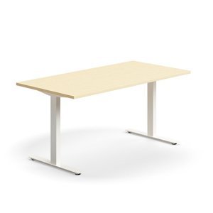 Psací stůl QBUS, T-nohy, 1600x800 mm, bílá podnož, bříza