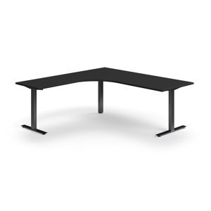 Rohový psací stůl QBUS, T-nohy, 2000x2000 mm, černá podnož, černá