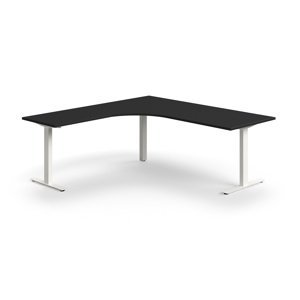 Rohový psací stůl QBUS, T-nohy, 2000x2000 mm, bílá podnož, černá