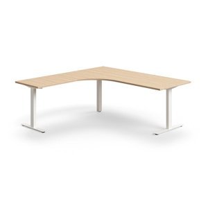 Rohový psací stůl QBUS, T-nohy, 2000x2000 mm, bílá podnož, dub