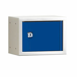 Uzamykatelný box na osobní věci Cube, 150x200x150 mm, bílá/modré dveře