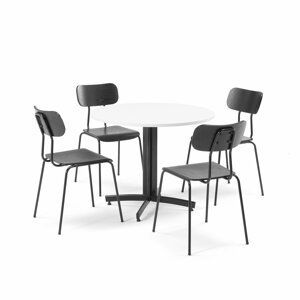 Jídelní sestava: 1x stůl ? 900 mm, bílý + 4x židle, černá