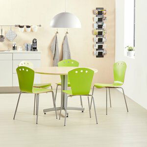 Jídelní sestava: stůl ? 1100 mm, bříza + 5 židlí, zelené