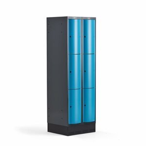 Šatní skříňka Curve, 2 sekce, 6 boxů, 1890x600x550 mm, sokl, modré dveře