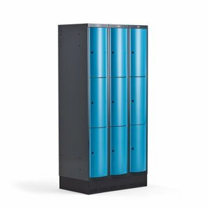 Šatní skříňka Curve, 3 sekce, 9 boxů, 1890x900x550 mm, sokl, modré dveře