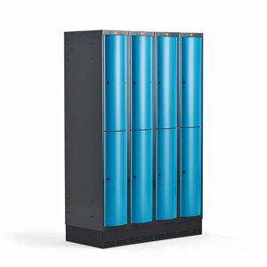 Šatní skříňka Curve, 4 sekce, 8 boxů, 1890x1200x550 mm, sokl, modré dveře