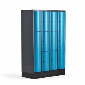 Šatní skříňka Curve, 4 sekce, 12 boxů, 1890x1200x550 mm, sokl, modré dveře