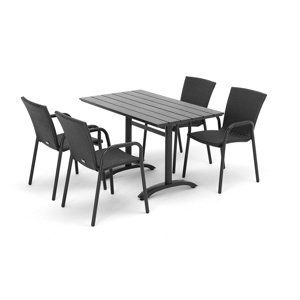 Set zahradního nábytku Vienna + Piazza, 1 stůl 1200x700 mm a 4 ratanové židle s područkami