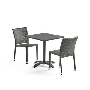 Sestava: zahradní stůl 700x700 mm, černý + 2 ratanové židle, černé
