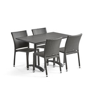 Sestava: zahradní stůl 1200x700 mm, černý + 4 ratanové židle, černé