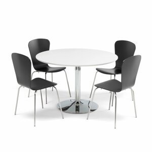 Jídelní set Lily + Milla: stůl ? 1100 mm, bílá/chrom + 4 židle, černé