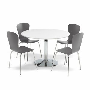 Jídelní set Lily + Milla: stůl ? 1100 mm, bílá/chrom + 4 židle, antracitové