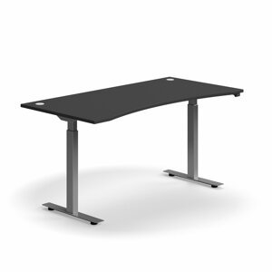 Výškově nastavitelný stůl FLEXUS, vykrojený, 1600x800 mm, stříbrná podnož, šedá