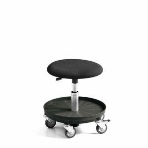 Pracovní stolička Midi, čalouněný sedák, 370-500 mm, černá
