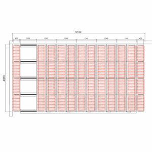 Posuvné regály na pneumatiky - sestava, cca 45 m?, 720 pneu, 9100x4960 mm