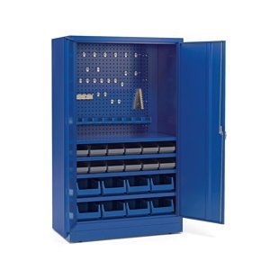Dílenská skříň s boxy a panely na nářadí, 1900x1150x635 mm, modrá