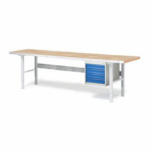 Dílenský stůl SOLID 750, 2500x800 mm, 4 zásuvky, dubový povrch
