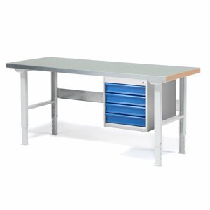 Dílenský stůl SOLID 750, 1500x800 mm, 4 zásuvky, ocelový povrch