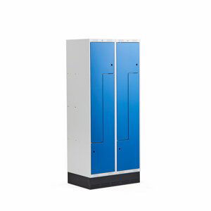 Šatní skříňka Classic Z, se soklem, 2 sekce, 4 dveře, 1890x800x550mm, modré dveře