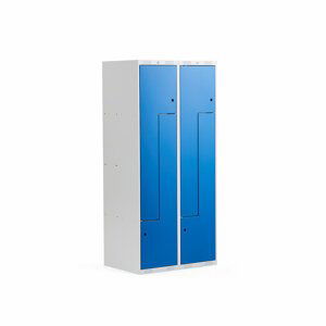 Šatní skříňky Z, 2 sekce, 4 boxy, 1800x800x500 mm, kovové dveře, modré